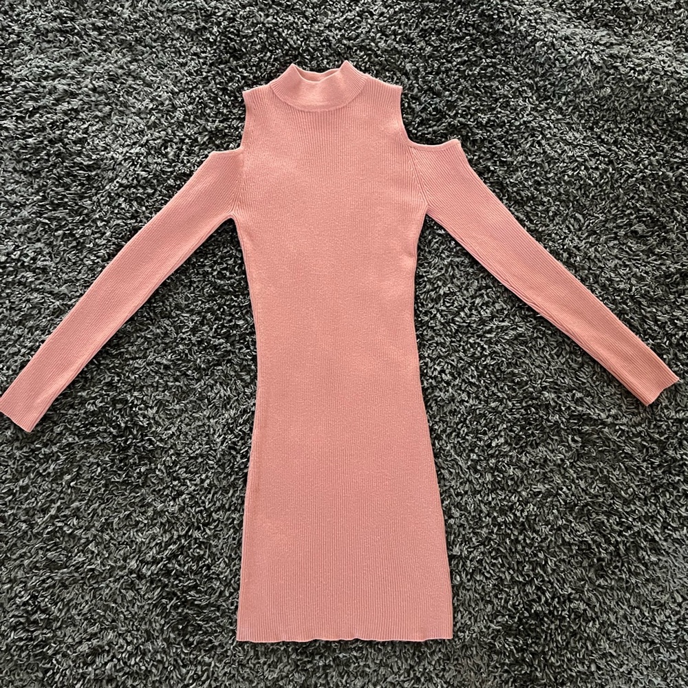Cold shoulder knit sweater dress